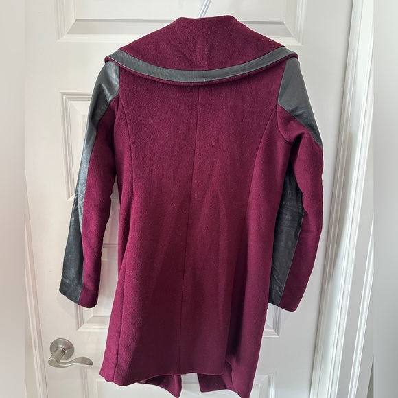 Danier Wool Leather Maroon Black Trench Coat Size 3XS Women’s - Picture 2 of 14
